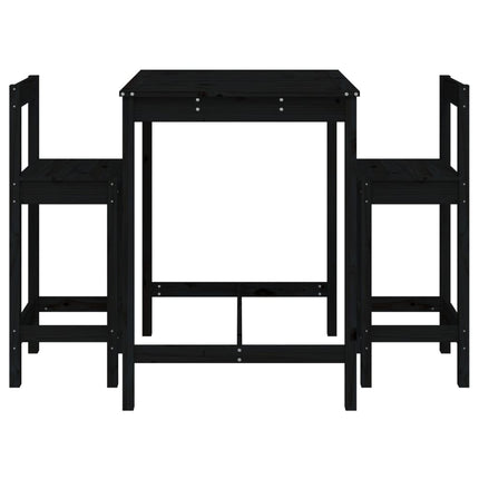 Set Bar da Giardino 3 pz Nero in Legno Massello di Pino
