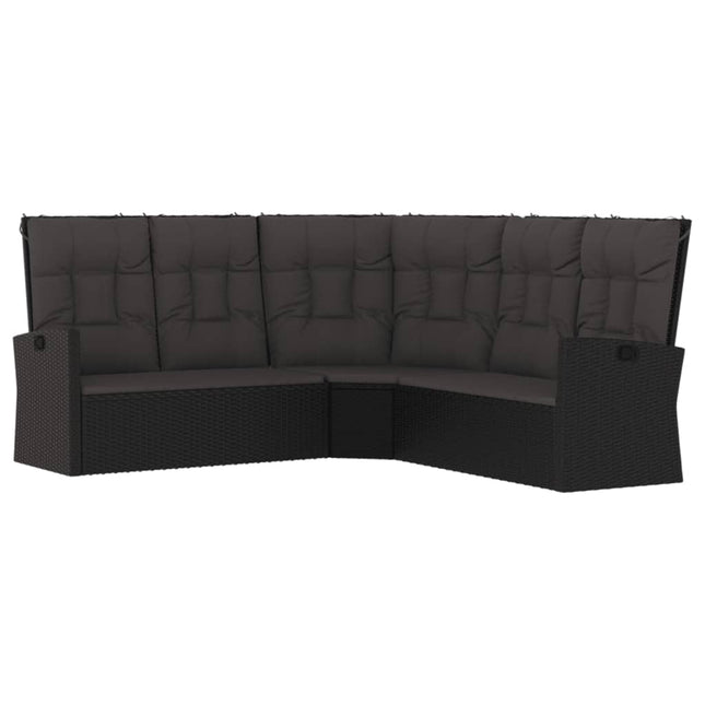 Divano Angolare Reclinabile con Cuscini in Polyrattan Nero
