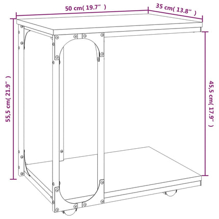 Tavolino con Ruote Nero 50x35x55,5 cm in Legno Multistrato