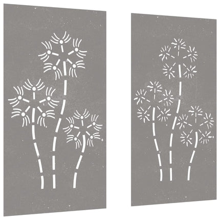 Decorazioni Muro da Giardino 2pz 105x55 cm Fiore Acciaio Corten