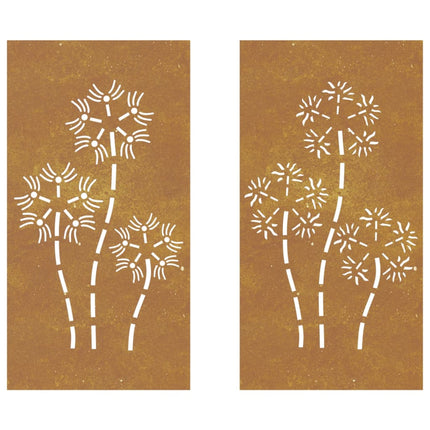 Decorazioni Muro da Giardino 2pz 105x55 cm Fiore Acciaio Corten