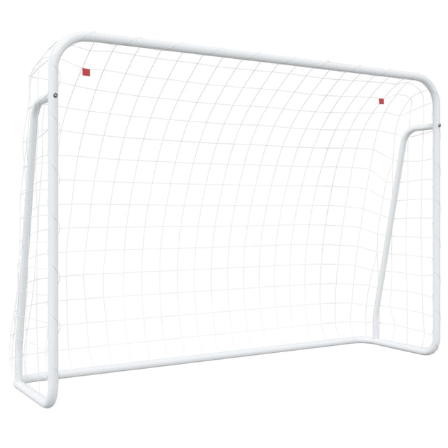 Porta da Calcio con Rete Bianca 214x75x152cm Acciaio Poliestere