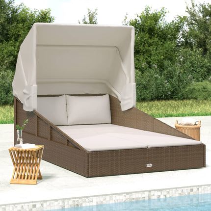 Lettino con Tetto Pieghevole Marrone 200x114x128 cm Polyrattan