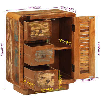 Credenza con 3 Cassetti 55x30x70 cm Legno Massello di Recupero