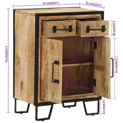 Credenza 2 Cassetti 53x31x72 cm Legno Massello di Mango e Ferro