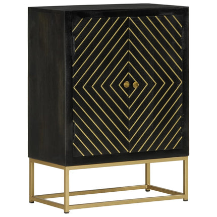 Credenza con 2 Ante Nero e Oro 55x30x75 cm Legno Massello Mango
