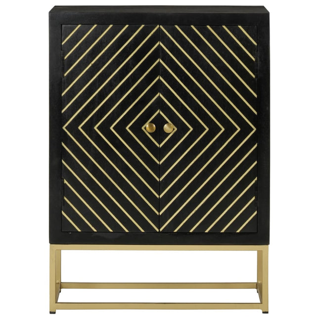 Credenza con 2 Ante Nero e Oro 55x30x75 cm Legno Massello Mango