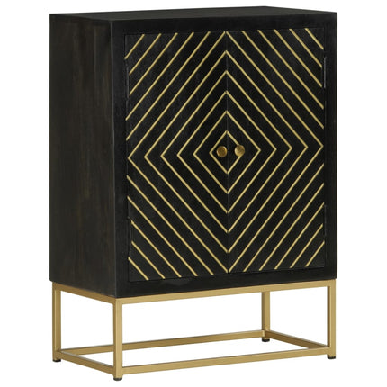 Credenza con 2 Ante Nero e Oro 55x30x75 cm Legno Massello Mango