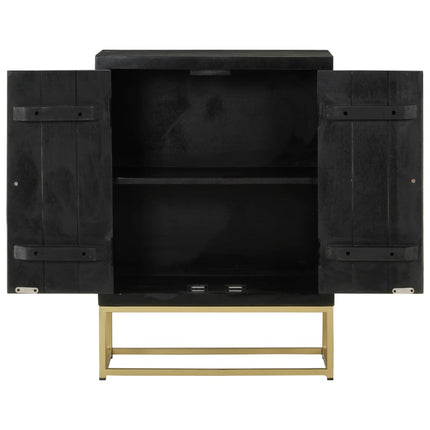 Credenza con 2 Ante Nero e Oro 55x30x75 cm Legno Massello Mango