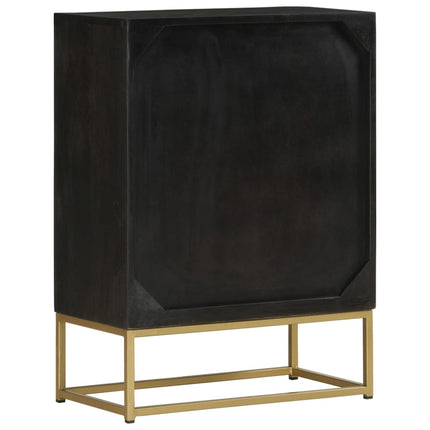 Credenza con 2 Ante Nero e Oro 55x30x75 cm Legno Massello Mango