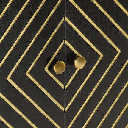 Credenza con 2 Ante Nero e Oro 55x30x75 cm Legno Massello Mango