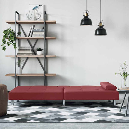 Divano Letto con Portabicchieri in Similpelle Rosso Vino