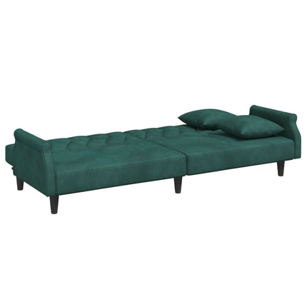 Divano Letto con Braccioli Verde Scuro in Velluto