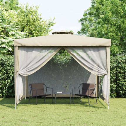 Gazebo con Tetto Doppio Crema 3x3x2,68 m in Tessuto