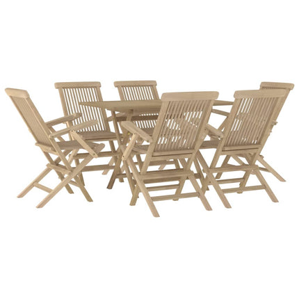Set da Pranzo da Giardino 7 pz Grigio in Legno Massello di Teak