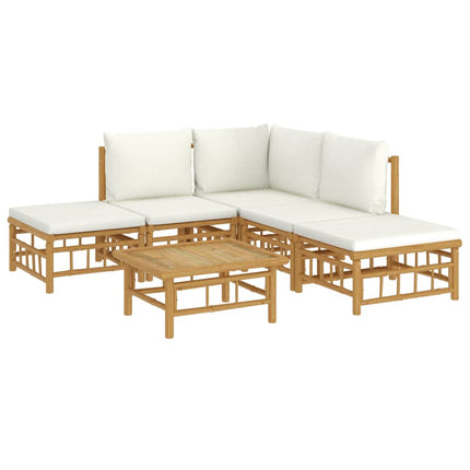 Set Salotto da Giardino 6pz con Cuscini Bianco Crema in BambÃƒÂ¹