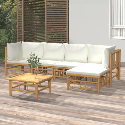 Set Salotto da Giardino 6pz con Cuscini Bianco Crema in BambÃƒÂ¹