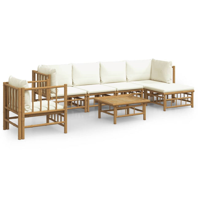 Set Salotto da Giardino 7pz con Cuscini Bianco Crema in BambÃƒÂ¹