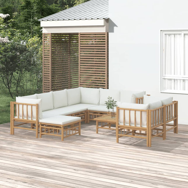 Set Salotto da Giardino 10pz con Cuscini Bianco Crema in BambÃƒÂ¹