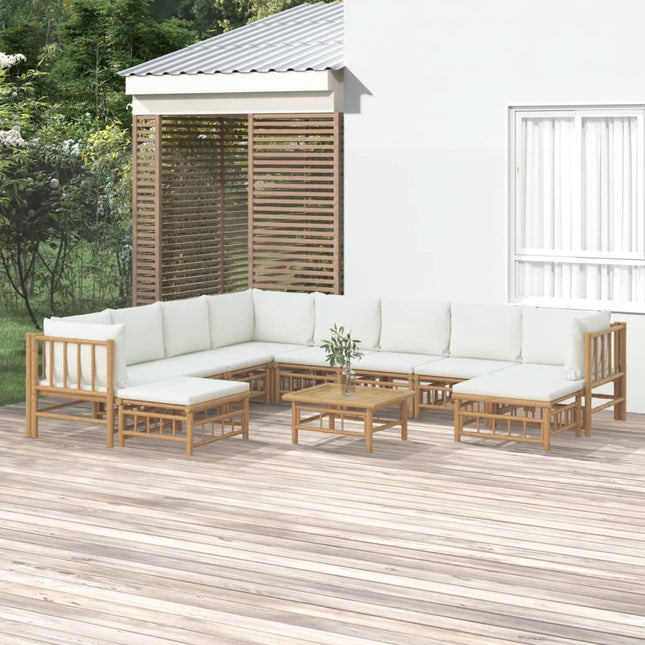Set Salotto da Giardino 11pz con Cuscini Bianco Crema in BambÃƒÂ¹