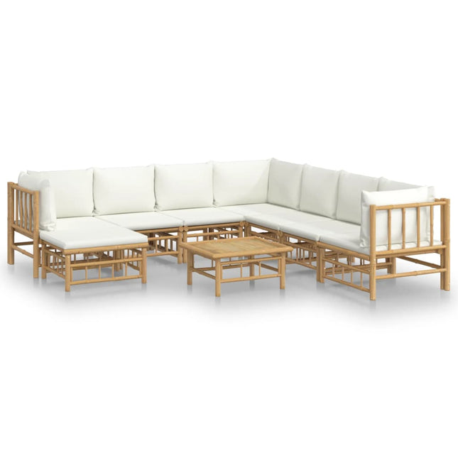 Set Salotto da Giardino 9pz con Cuscini Bianco Crema in BambÃƒÂ¹
