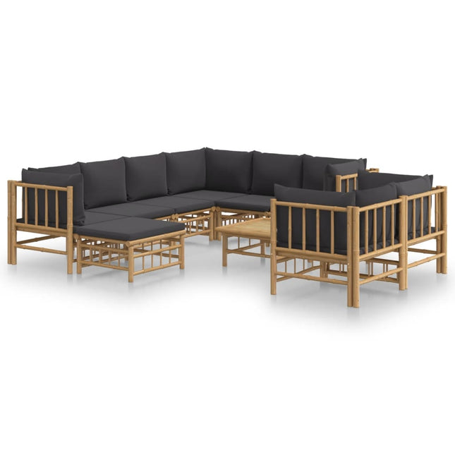 Set Salotto da Giardino 10pz con Cuscini Grigio Scuro BambÃƒÆ’Ã‚Â¹