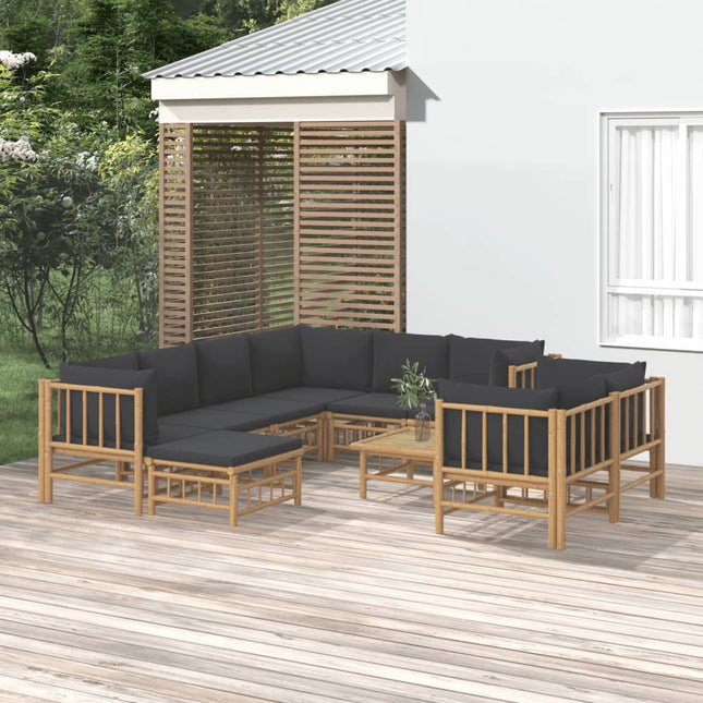 Set Salotto da Giardino 10pz con Cuscini Grigio Scuro BambÃƒÆ’Ã‚Â¹