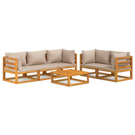 Set Salotto da Giardino 6pz con Cuscini Tortora Legno Massello