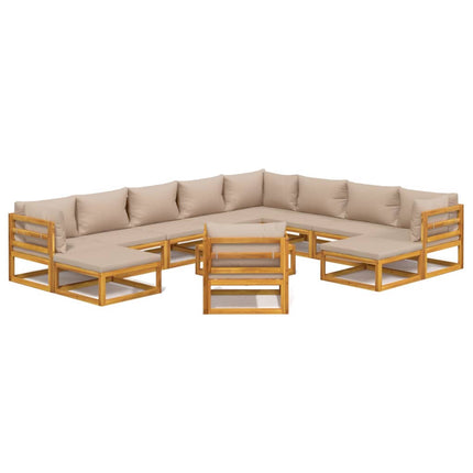 Set Salotto da Giardino 12pz con Cuscini Tortora Legno Massello