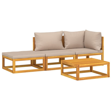 Set Salotto da Giardino 4pz con Cuscini Tortora Legno Massello