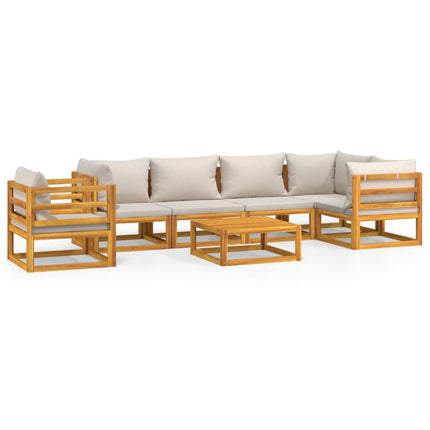 Set Salotto Giardino 7pz Cuscini Grigio Chiaro Legno Massello