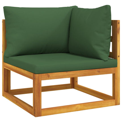 Set Salotto da Giardino 10pz con Cuscini Verdi Legno Massello