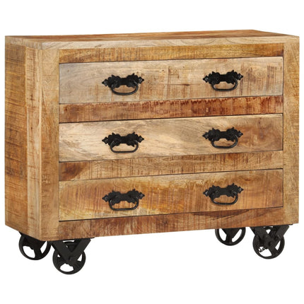 Credenza con 3 Cassetti 80x30x65 cm Legno Grezzo Massello Mango