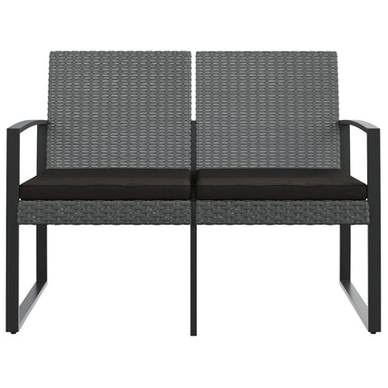 Panca da Giardino a 2 Posti con Cuscini Rattan PP Grigio Scuro