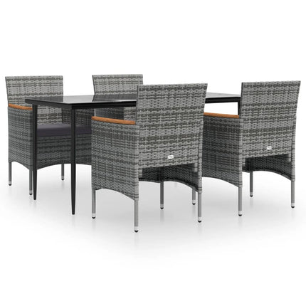 Set da Pranzo da Giardino 5 pz con Cuscini Grigio e Nero