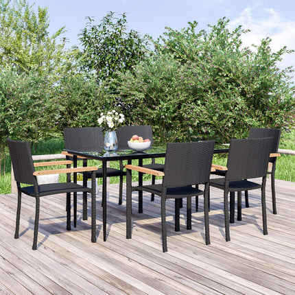 Set da Pranzo da Giardino 7 pz Nero in Polyrattan
