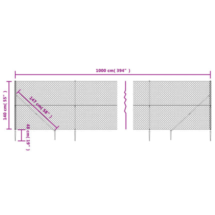 Recinzione a Rete con Picchetti Ancoraggio Argento 1,4x10 m