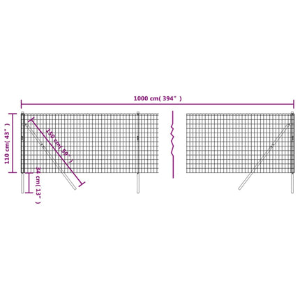 Recinzione Metallica Antracite 1,1x10 m in Acciaio Zincato