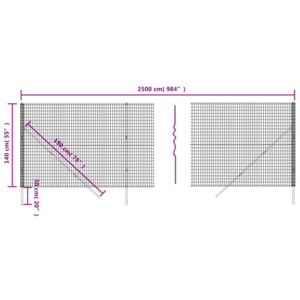 Recinzione Metallica Antracite 1,4x25 m in Acciaio Zincato