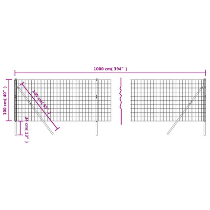 Recinzione Metallica Antracite 1x10 m in Acciaio Zincato
