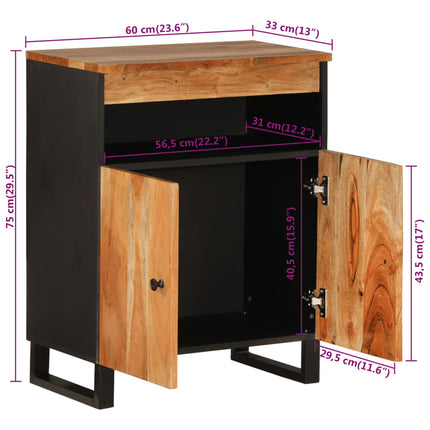 Credenza con 2 Ante 60x33x75 cm in Legno Massello di Acacia