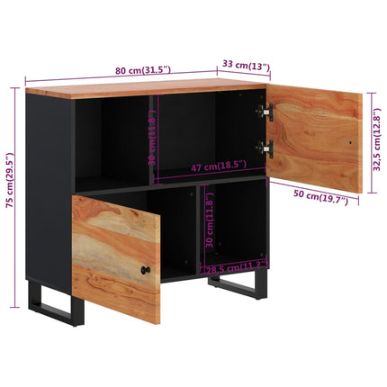 Credenza con 2 Ante 80x33x75 cm in Legno Massello di Acacia