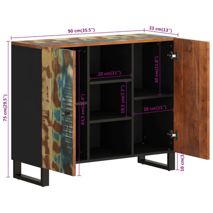Credenza con 2 Ante 90x33x75 cm in Legno Massello di Recupero