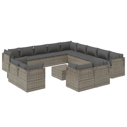 Set Divani da Giardino 14 pz con Cuscini in Polyrattan Grigio