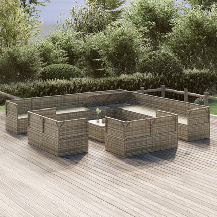 Set Divani da Giardino 14 pz con Cuscini in Polyrattan Grigio