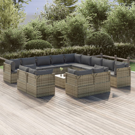 Set Divani da Giardino 14 pz con Cuscini in Polyrattan Grigio