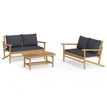Set Salotto da Giardino 3pz con Cuscini Grigio Scuro BambÃƒÂ¹