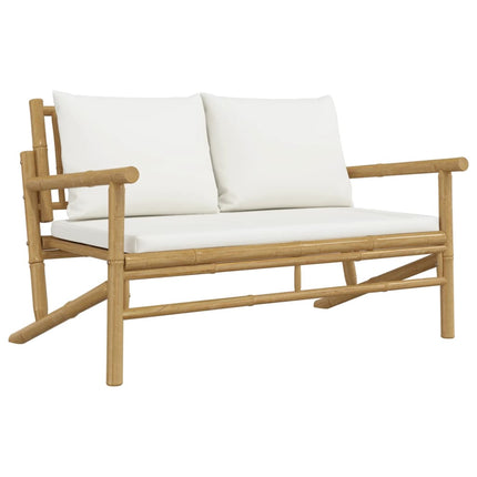 Set Salotto da Giardino 3pz con Cuscini Bianco Crema in BambÃƒÂ¹
