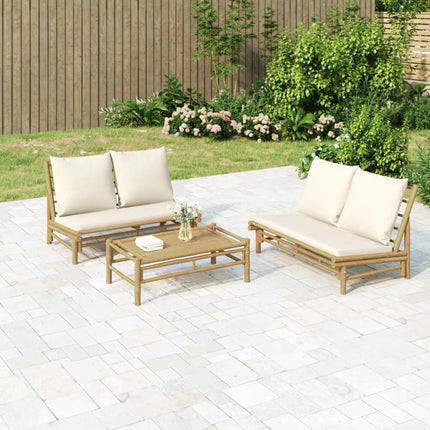 Set Salotto da Giardino 3pz con Cuscini Bianco Crema in BambÃƒÂ¹