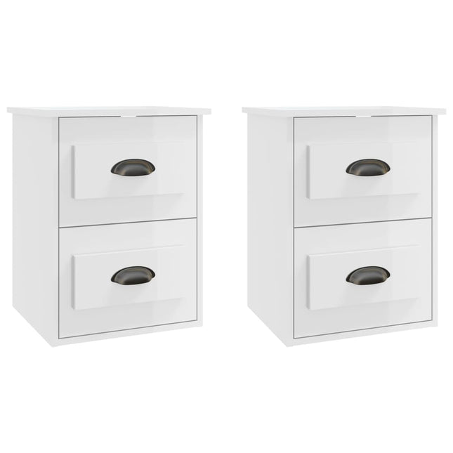 Comodini a Parete 2 pz Bianco Lucido 41,5x36x53 cm